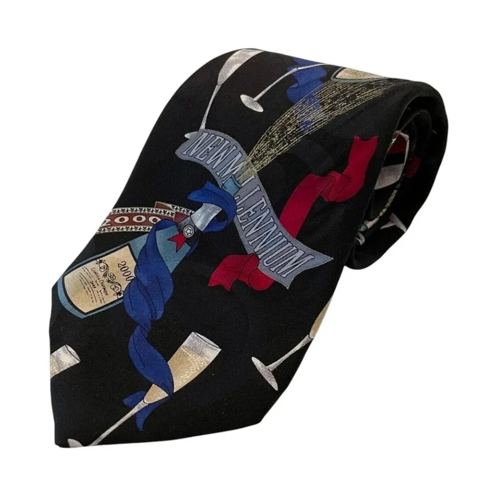 New Millennium Mens Classic Neck Tie 2000 Happy New Year Party Black 100% Silk